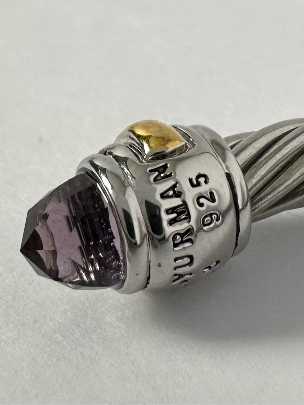 David Yurman 5mm Classic Cable Amethyst and 14kt Gold Accent Cuff Bracelet - Picture 7 of 7